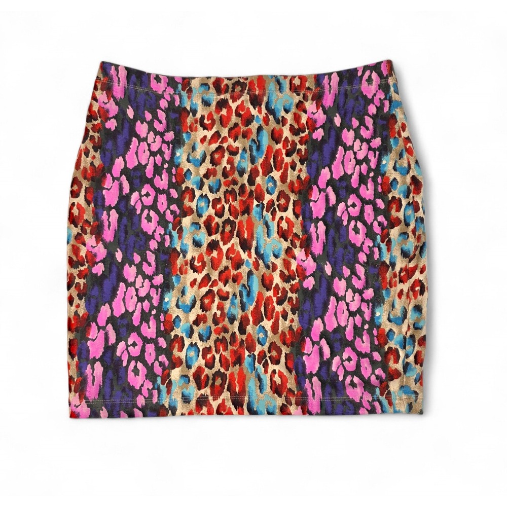 Forever 21 Womens Leopard Print Mini Skirt Pink Blue Red Animal Print Size M